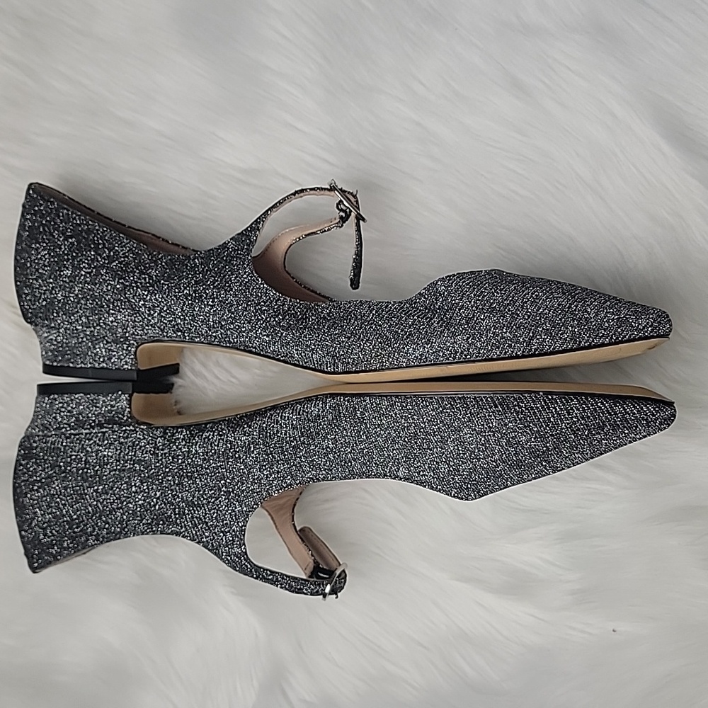 KATE SPADE NEW YORK Mallory Smoke Silver Mary Jane Sparkle Glam Party Flats 11 - Picture 5 of 12